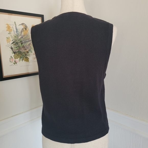 Vintage Gina Peters Floral Embroidered Beaded Knit Vest Black Size Medium - Picture 8 of 9